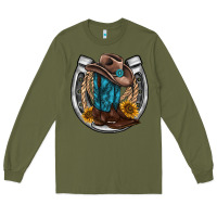Army Green western horseshoe boots hat rope sunflower Long Sleeve Tee - AdoDesignShop