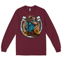 Burgundy western horseshoe boots hat rope sunflower Long Sleeve Tee - AdoDesignShop