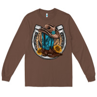 Chestnut western horseshoe boots hat rope sunflower Long Sleeve Tee - AdoDesignShop