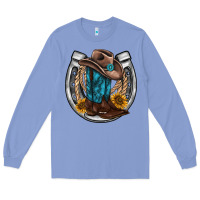 Western Horseshoe Boots Hat Rope Sunflower Long Sleeve Tee | Teevron
