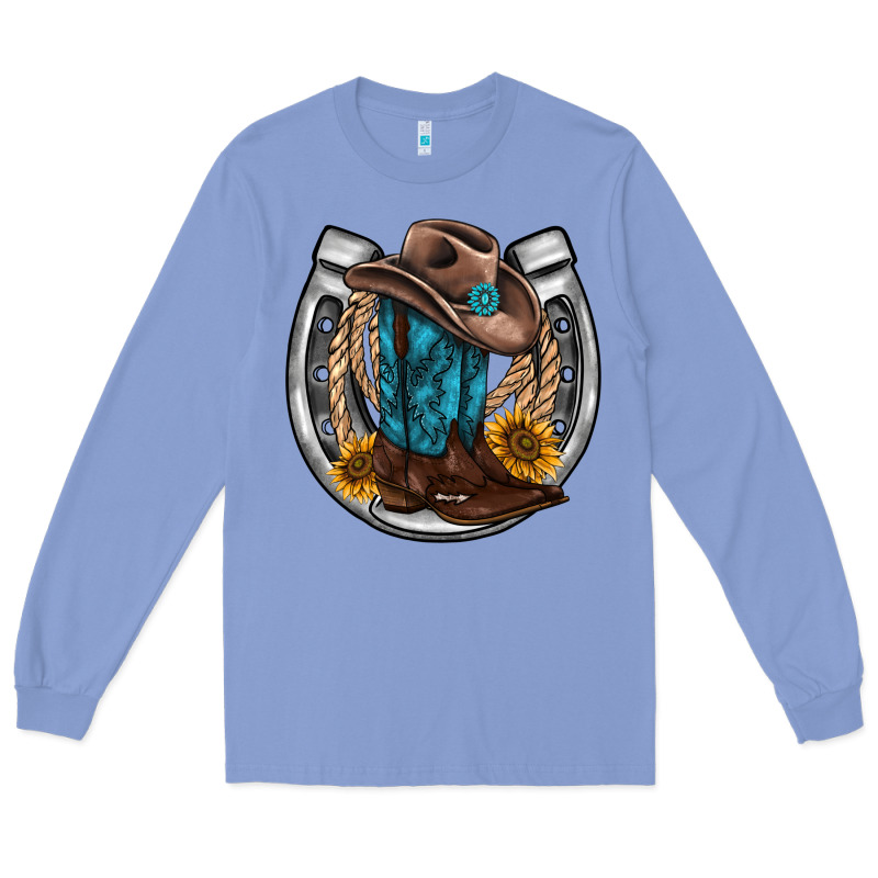 Western Horseshoe Boots Hat Rope Sunflower Long Sleeve Tee by AdoDesignShop | Teevron