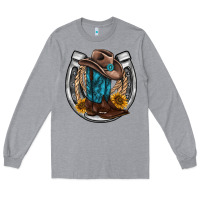 Heather Grey western horseshoe boots hat rope sunflower Long Sleeve Tee - AdoDesignShop