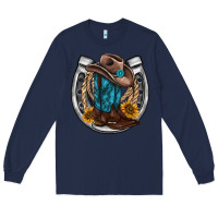 Navy western horseshoe boots hat rope sunflower Long Sleeve Tee - AdoDesignShop