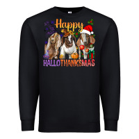 Black Happy Hallothanksmas Goats Premium Sweatshirt - BundleAndBundleShop