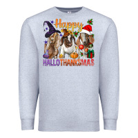 Heather Grey Happy Hallothanksmas Goats Premium Sweatshirt - BundleAndBundleShop