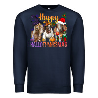 Navy Happy Hallothanksmas Goats Premium Sweatshirt - BundleAndBundleShop