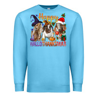 Ocean Blue Happy Hallothanksmas Goats Premium Sweatshirt - BundleAndBundleShop