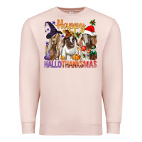 Pale Pink Happy Hallothanksmas Goats Premium Sweatshirt - BundleAndBundleShop