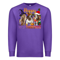 Purple Happy Hallothanksmas Goats Premium Sweatshirt - BundleAndBundleShop