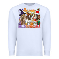 White Happy Hallothanksmas Goats Premium Sweatshirt - BundleAndBundleShop