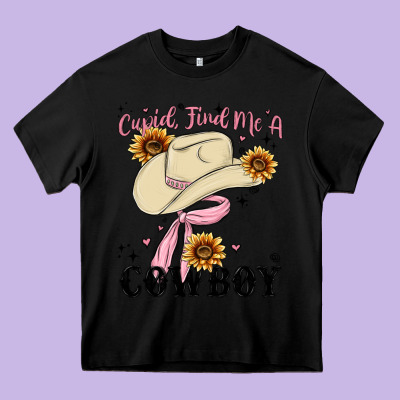 Cupid Find Me A Cowboy Heavy Core Tee Designed By Maliassmallbusiness