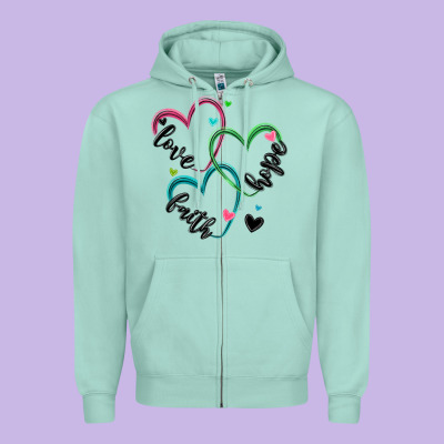 Faith Hope Love Zipper Hoodie Designed By Maliassmallbusiness