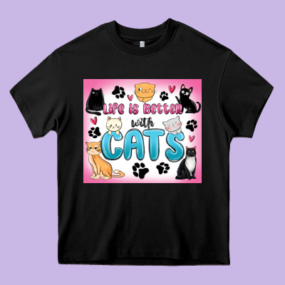 Life Is Better With Cats Heavy Core Tee Designed By Maliassmallbusiness