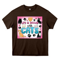 Chocolate Brown life is better with cats Heavy Core Tee - MaliasSmallBusiness