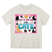 Cream life is better with cats Heavy Core Tee - MaliasSmallBusiness