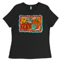 Black pumpkin sunflower Ladies Tee - AdoDesignShop