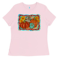 Bubblegum Pink pumpkin sunflower Ladies Tee - AdoDesignShop