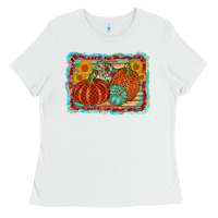 White pumpkin sunflower Ladies Tee - AdoDesignShop