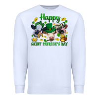 White Happy Saint Patrick'S Day With Clover Premium Sweatshirt - BundleAndBundleShop