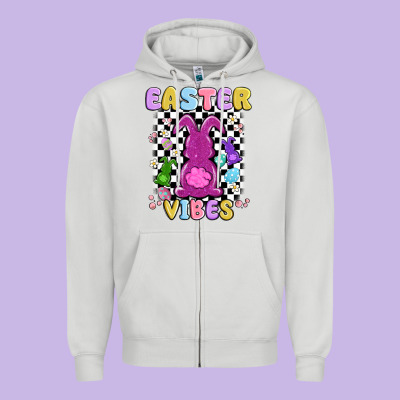 Easter Vibes Peep Faux Sequin Zipper Hoodie Designed By Maliassmallbusiness