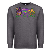 Charcoal Heather Peace Love Mardi Gras Premium Sweatshirt - BundleAndBundleShop