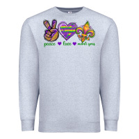 Heather Grey Peace Love Mardi Gras Premium Sweatshirt - BundleAndBundleShop