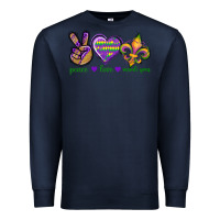 Navy Peace Love Mardi Gras Premium Sweatshirt - BundleAndBundleShop