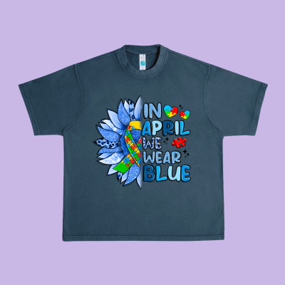 In April We Wear Blue Sunflower Urban Heavy Tee Designed By Artiststas