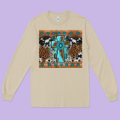 Gemstone Leopard Cross Long Sleeve Tee Designed By Adodesignshop