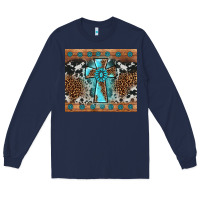 Navy gemstone leopard cross Long Sleeve Tee - AdoDesignShop
