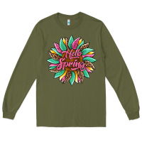 Army Green hello spring sunflower Long Sleeve Tee - Artiststas