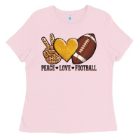Bubblegum Pink peace love football revize Ladies Tee - AdoDesignShop