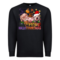 Black Happy Hallothanksmas Pigs Premium Sweatshirt - BundleAndBundleShop