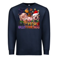 Navy Happy Hallothanksmas Pigs Premium Sweatshirt - BundleAndBundleShop