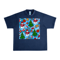 Navy christmas trees and snow seamless pattern Urban Heavy Tee - BundleAndBundleShop