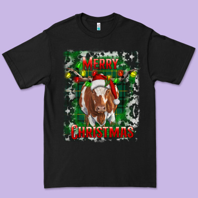 Western Merry Christmas Longhorn Cow Premium Tee Designed By Ranaportraitstore