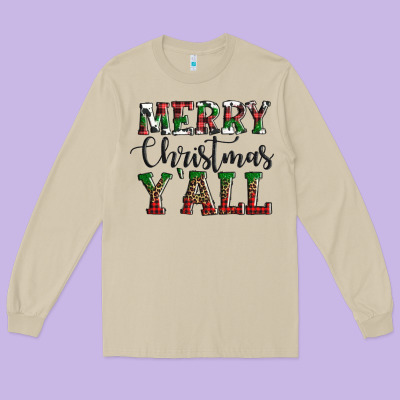 Merry Christmas Y'all Long Sleeve Tee Designed By Adodesignshop