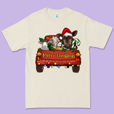 Merry Christmas Truck Farm Animals Premium Tee Designed By Ranaportraitstore