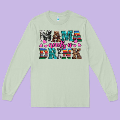 Western Mama Needs A Drink Long Sleeve Tee Designed By Artiststas
