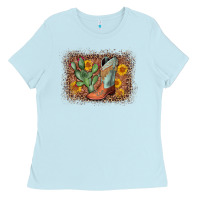 Baby Blue cowboy boots cactus leopard Ladies Tee - AdoDesignShop