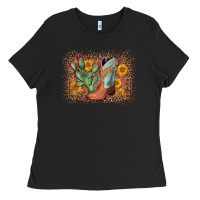 Black cowboy boots cactus leopard Ladies Tee - AdoDesignShop