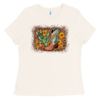 Bone cowboy boots cactus leopard Ladies Tee - AdoDesignShop