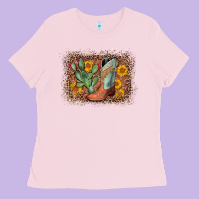 Cowboy Boots Cactus Leopard Ladies Tee Designed By Adodesignshop