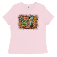 Bubblegum Pink cowboy boots cactus leopard Ladies Tee - AdoDesignShop