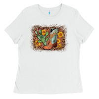 White cowboy boots cactus leopard Ladies Tee - AdoDesignShop