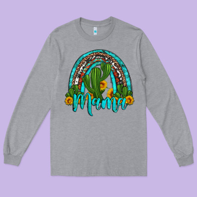 Western Cactus And Sunflower Mama Rainbow Long Sleeve Tee Designed By Artiststas