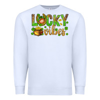 White St. Patricks day lucky vibes Premium Sweatshirt - BundleAndBundleShop