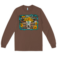 Chestnut longhorn bull skull western turquoise background Long Sleeve Tee - Artiststas