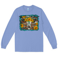 Colony Blue longhorn bull skull western turquoise background Long Sleeve Tee - Artiststas