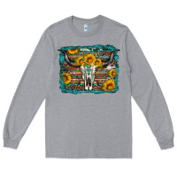 Heather Grey longhorn bull skull western turquoise background Long Sleeve Tee - Artiststas